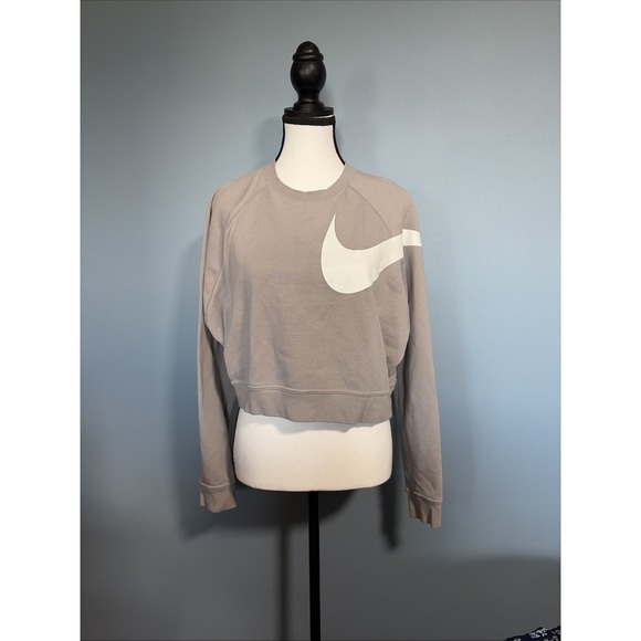 Nike Tops - Nike Dri-FIT Cropped Swoosh Logo Sweatshirt Light Gray Womens M